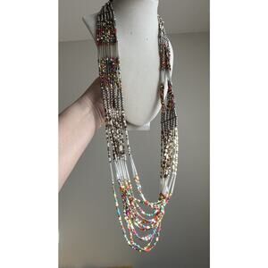 Long 36" Inch Multicolor Seed Bead 12 Strand Necklace Multistrand Glass Boho